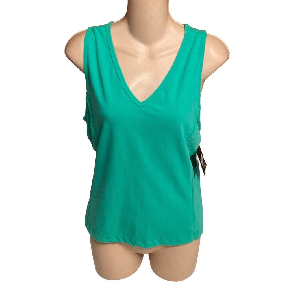 Ativa Womens Size XL Green Sleeveless Activewear Top Built-In Support V-Neck